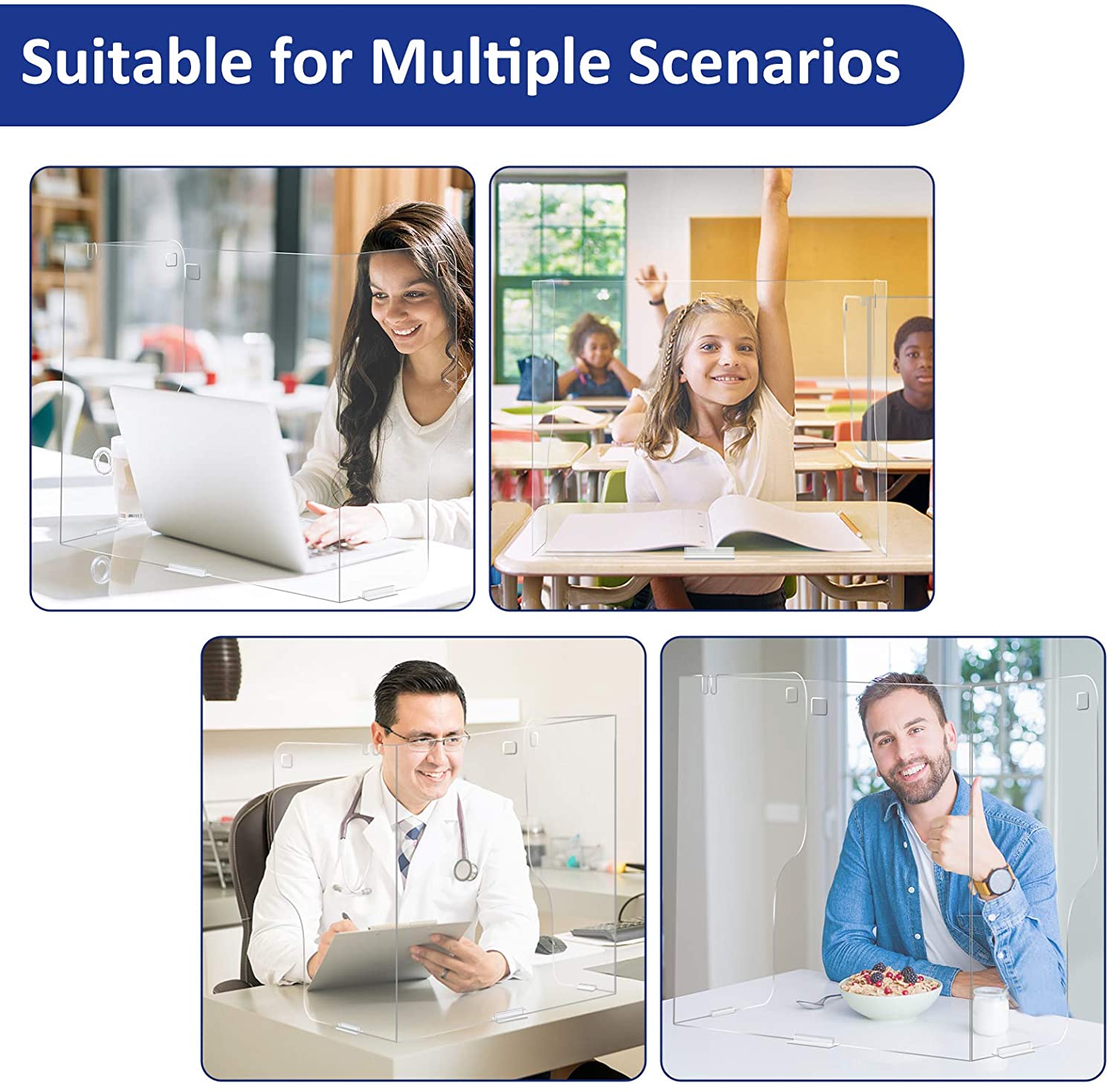 Sneeze Guard for School Business Desk/Table w/Adhesive Stands 3