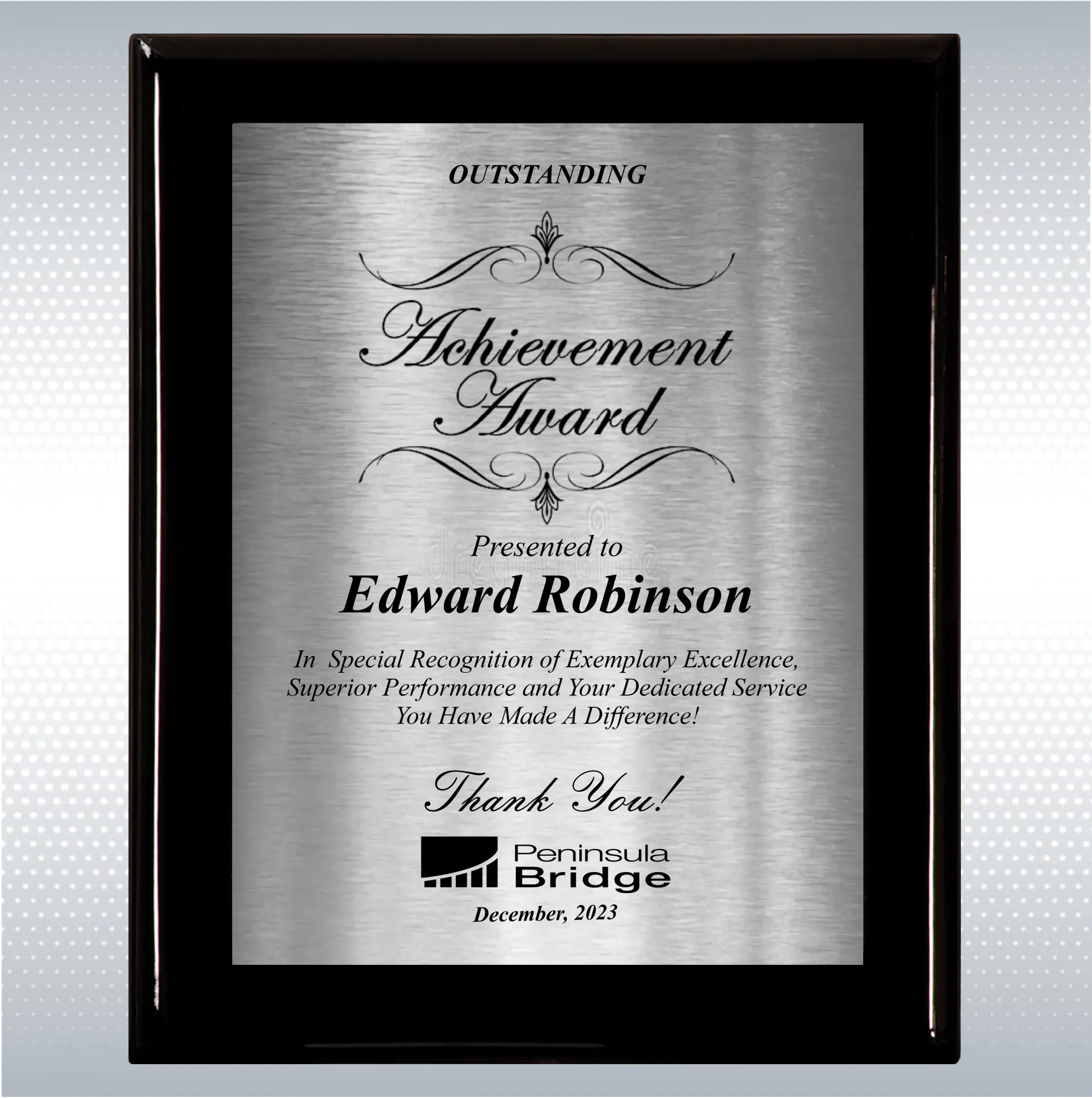 Black Piano Finish Wood Excellence, Achievement Plaque 16