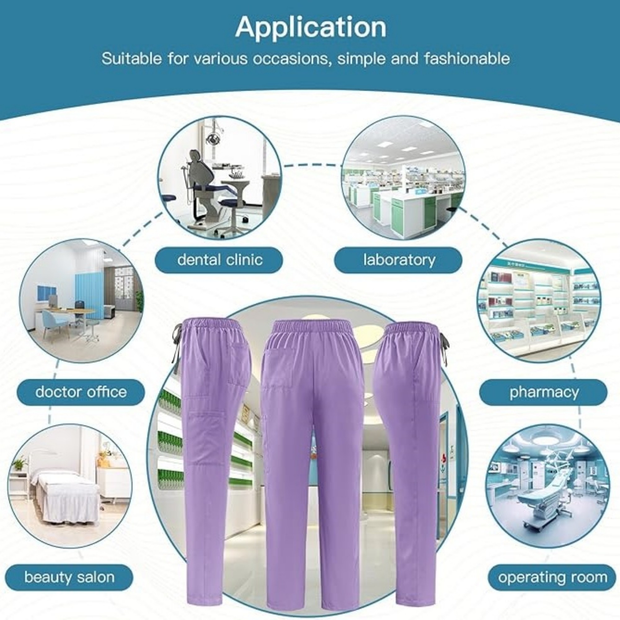 Multiple Pockets V-Neck Top And Drawstring Scrub Pant 7