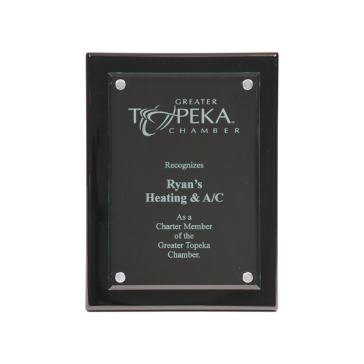 9" x 12" Black Piano Finish Floating Glass Plaque 1