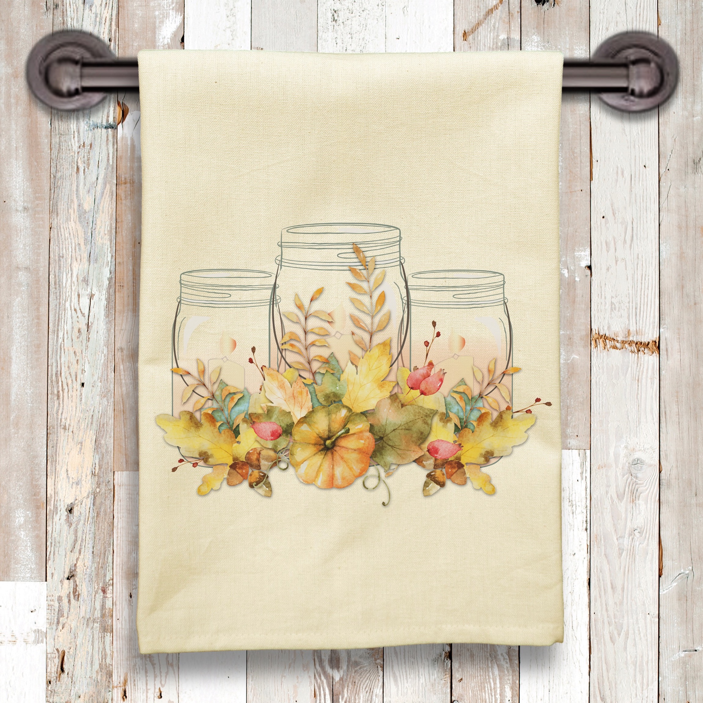 Cream Solid Plain Weave Kitchen Towel with Custom Print 4