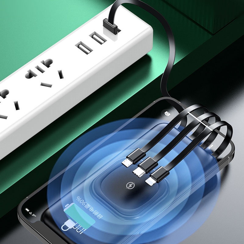 Fast Wireless Charging Portable Power Bank w/4 Built-In Cables 3