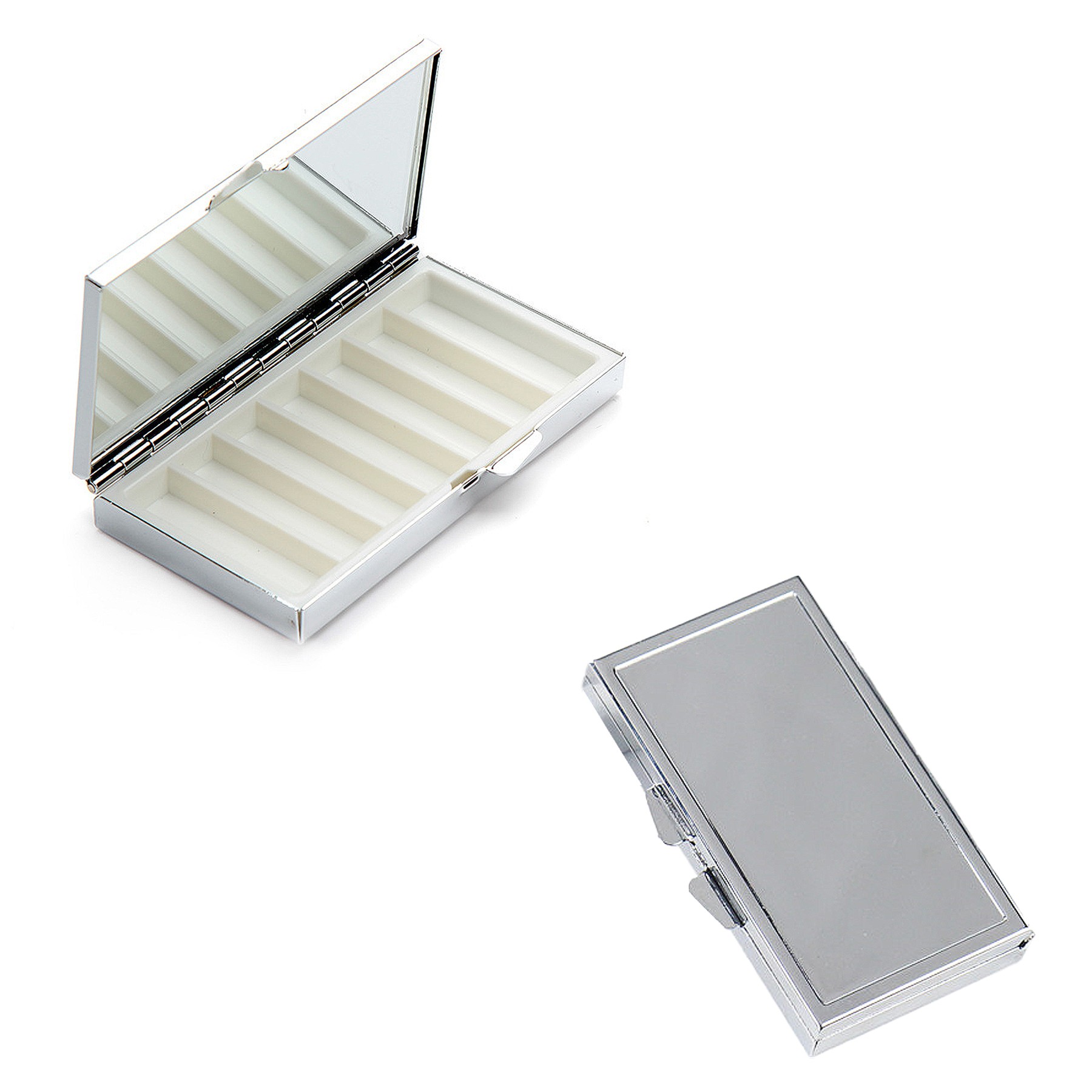 7-Slot Portable Metal Pill Box w/Mirror 6