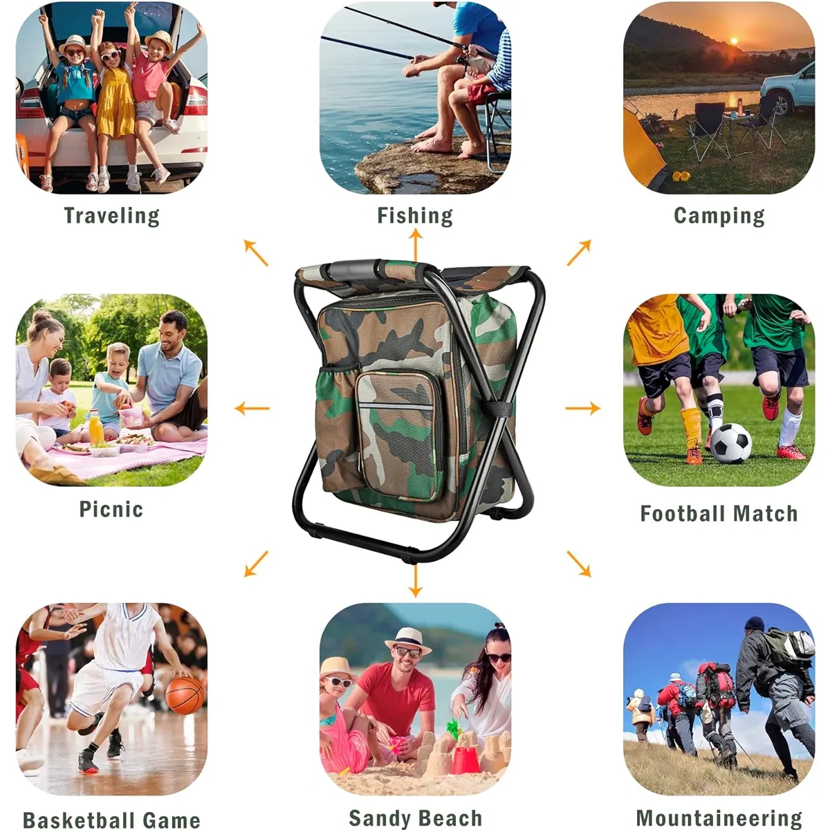 Folding Camping Stool Backpack with Cooler Insulated Bag 7
