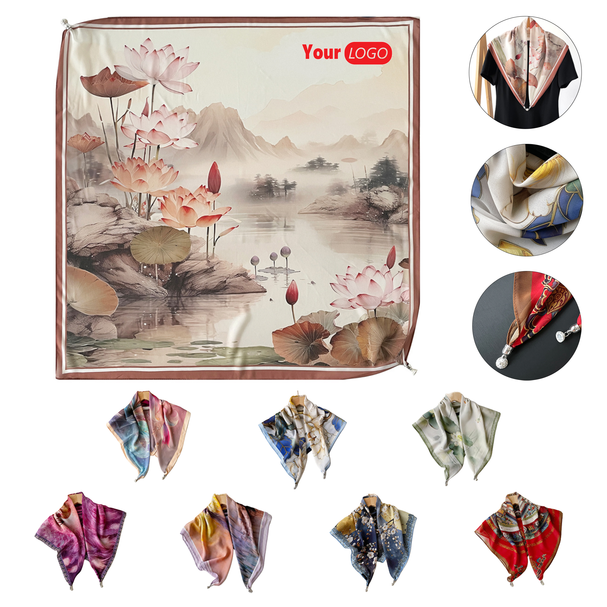 Fashion Women's Printed Magnetic Silk Scarf MOQ 50 2
