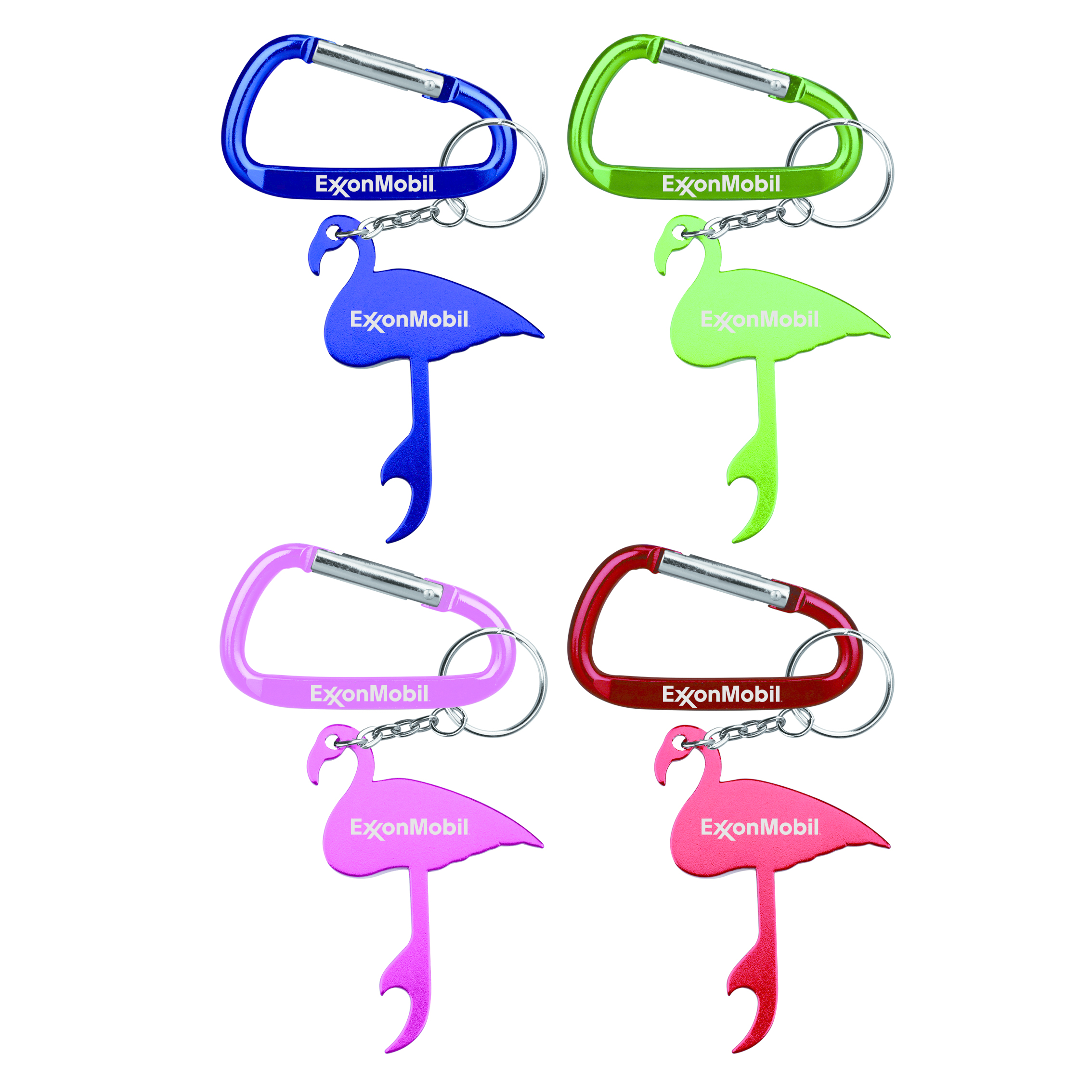 Flamingo Shaped Aluminum Bottle Opener with Key Chain & Carabiner