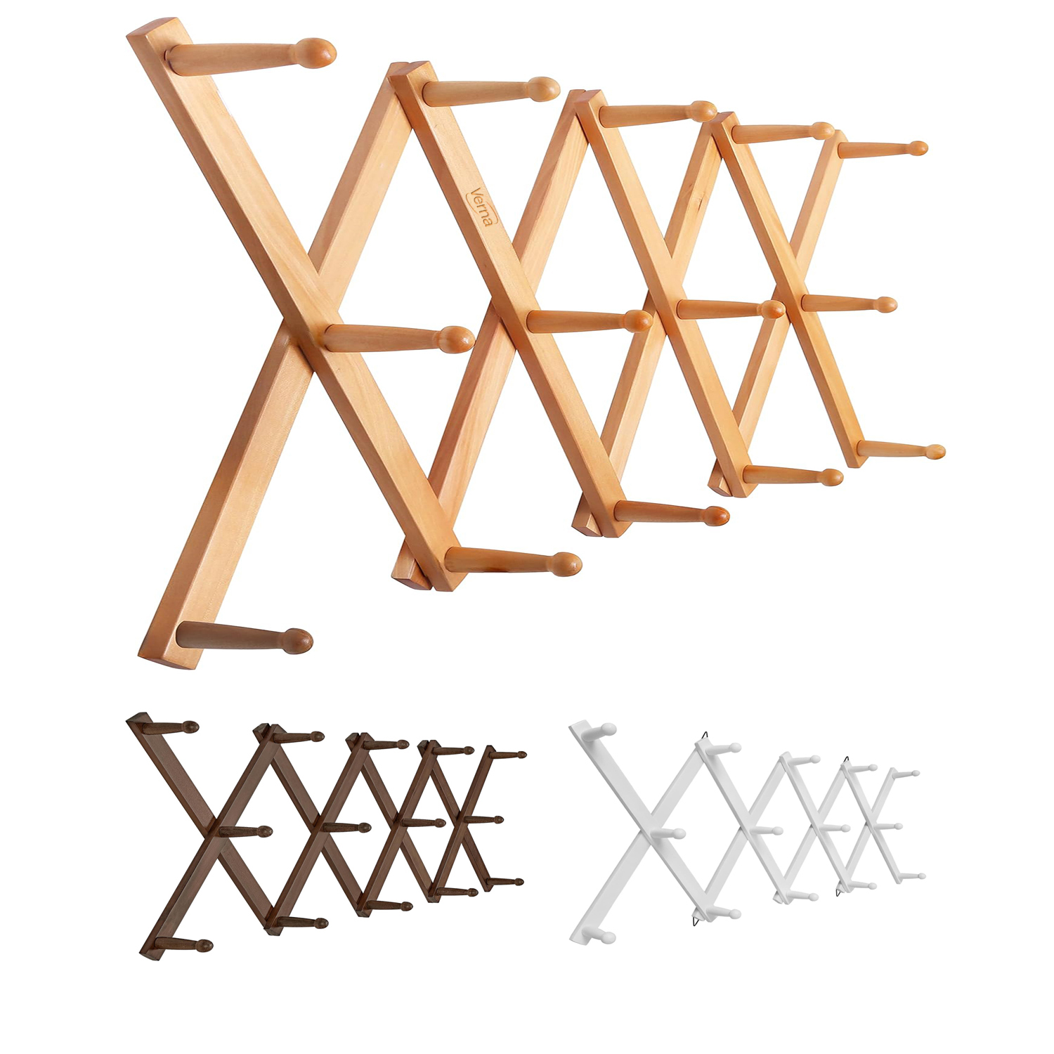 Expandable Wall Mounted Wooden Hat Rack w/ 14 Hooks 8