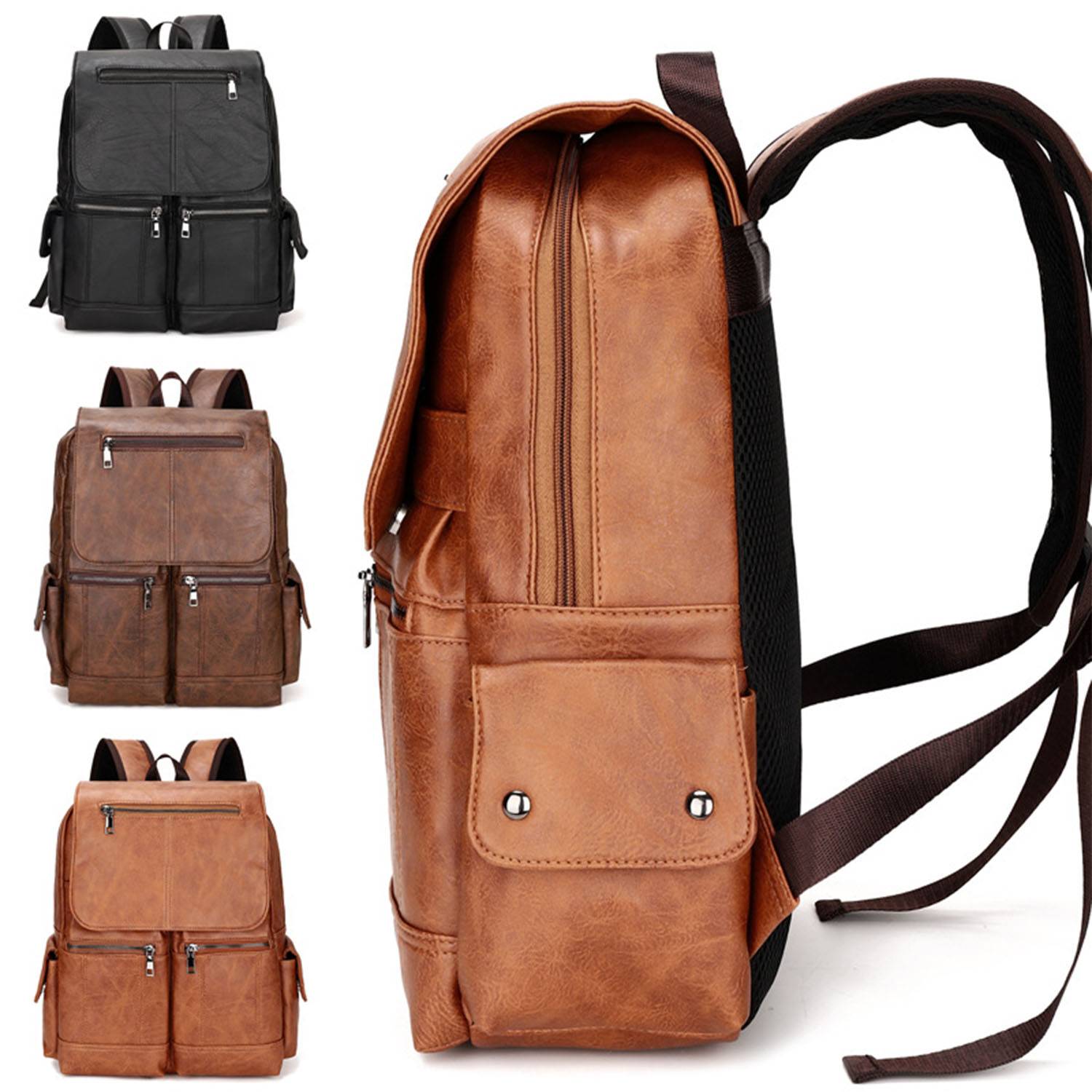 PU leather fashion simple business laptop backpack 2