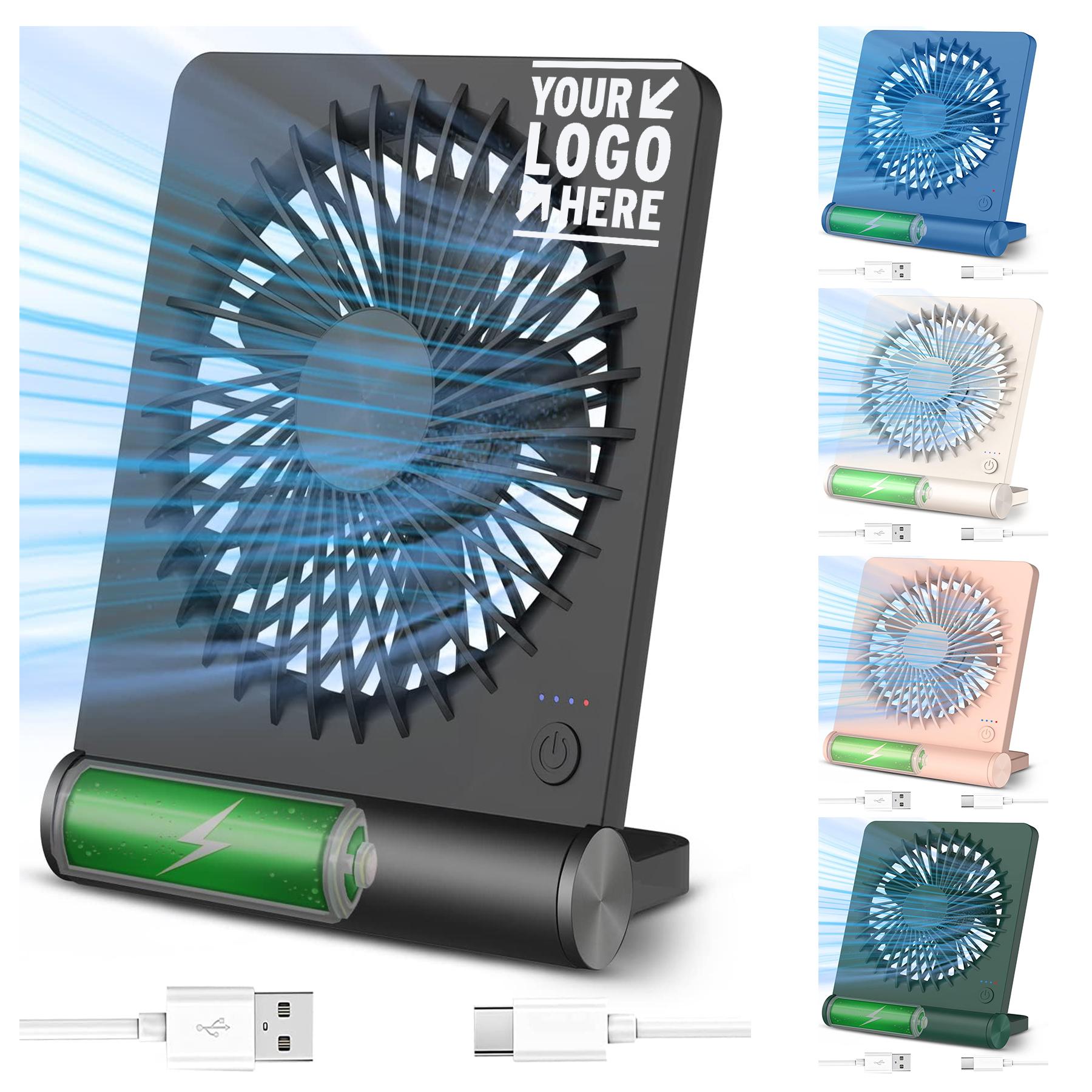 2000mAh Ultra Quiet Strong Wind Rechargeable USB Battery Operated Small 180Foldable Mini Desk Fan 2