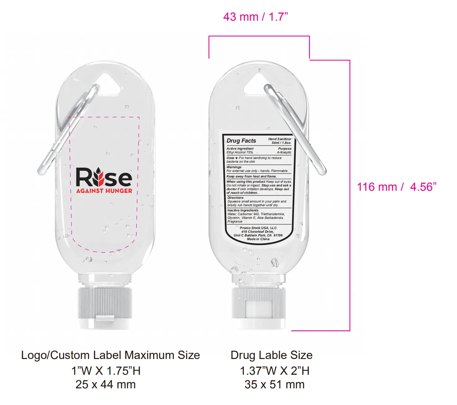 Custom labelled 1.8oz/54ml 75% Carabiner Hand Sanitizer 3