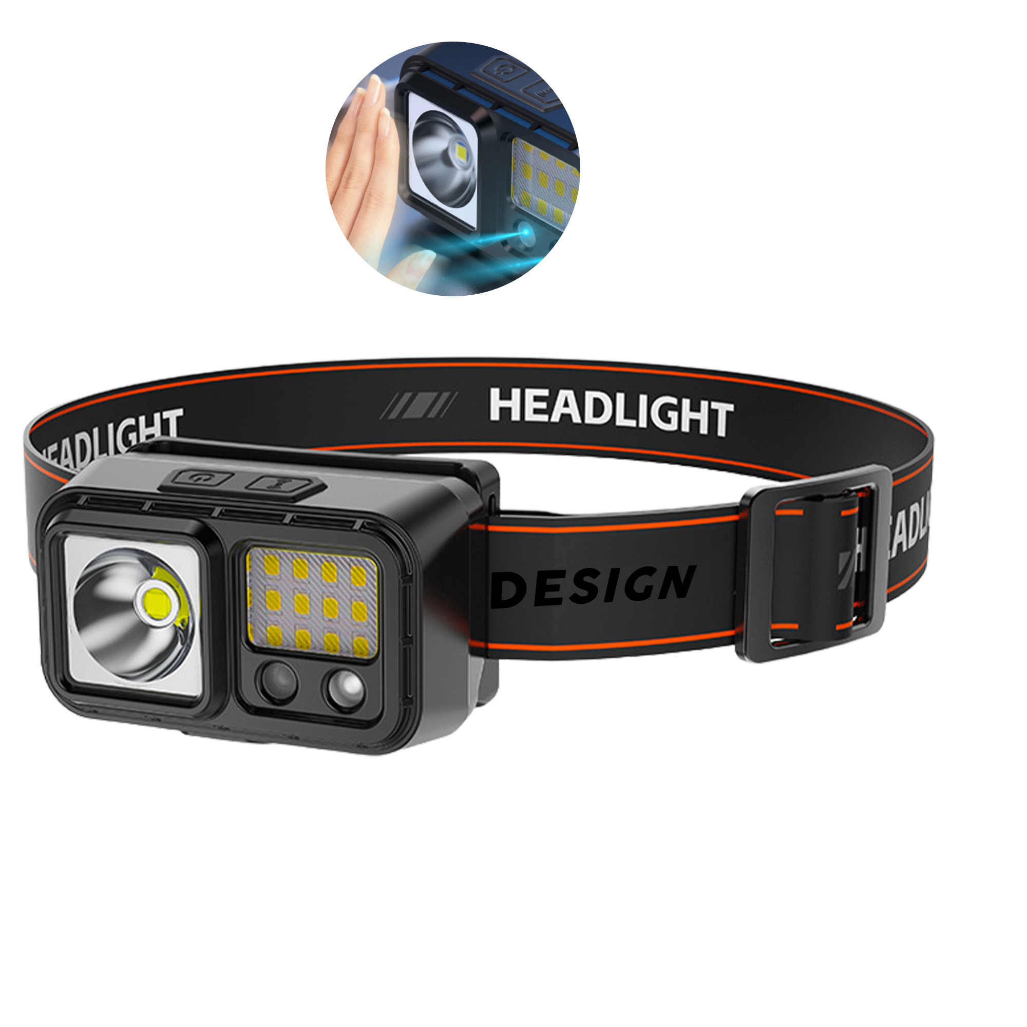 MOQ 50 Dual Light Source LED Headlamp USB Rechargeable 2
