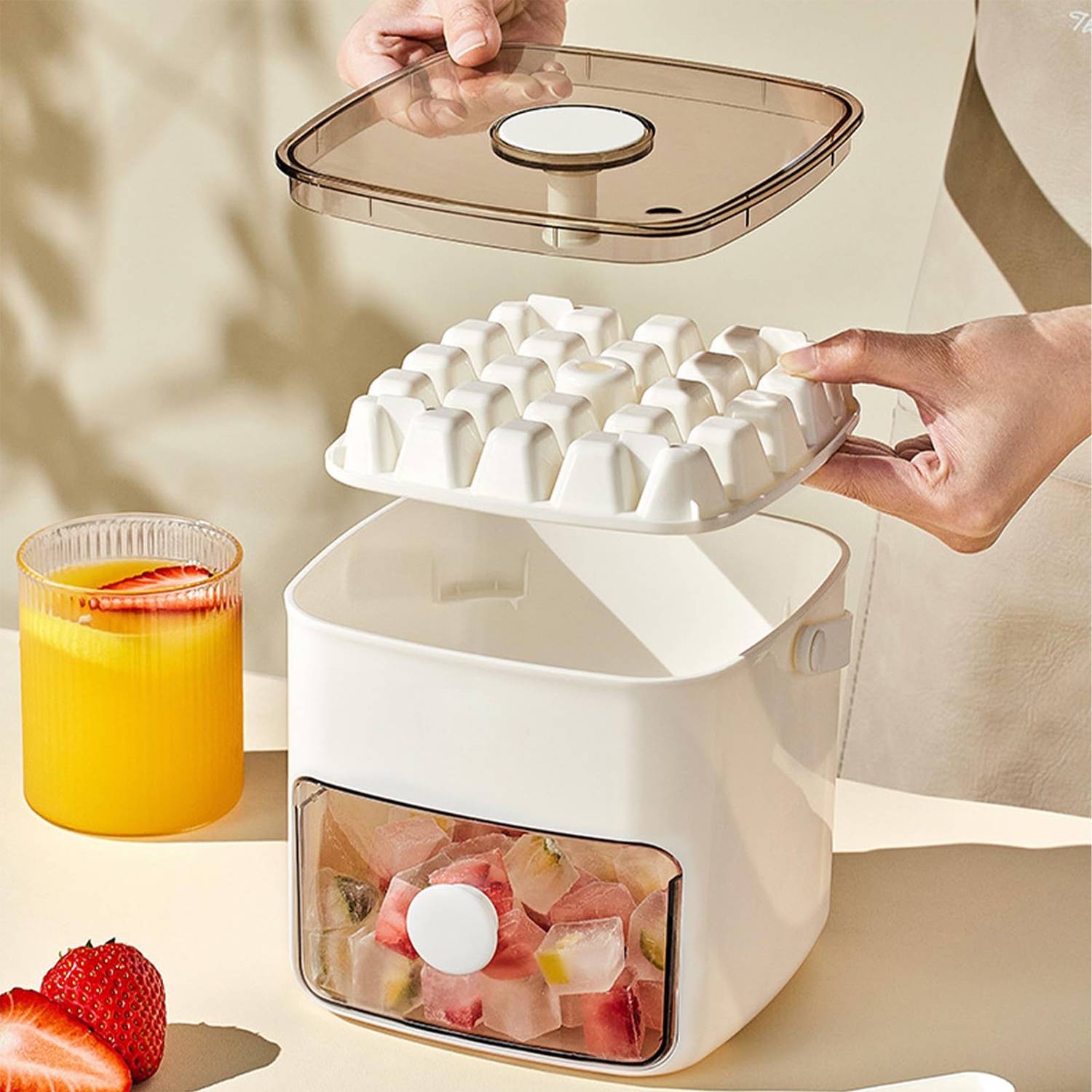 Press Ice Cube Mold Trays Double Layer w/ Tweezer 8