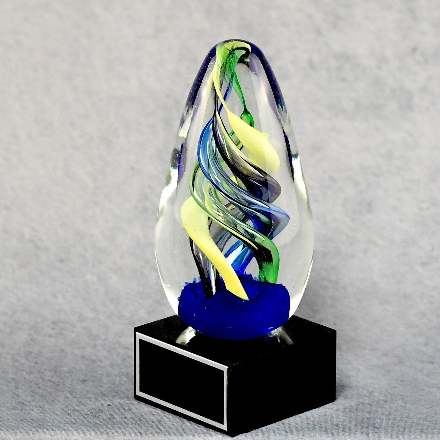 Art Glass Egg On Black Glass Base 5