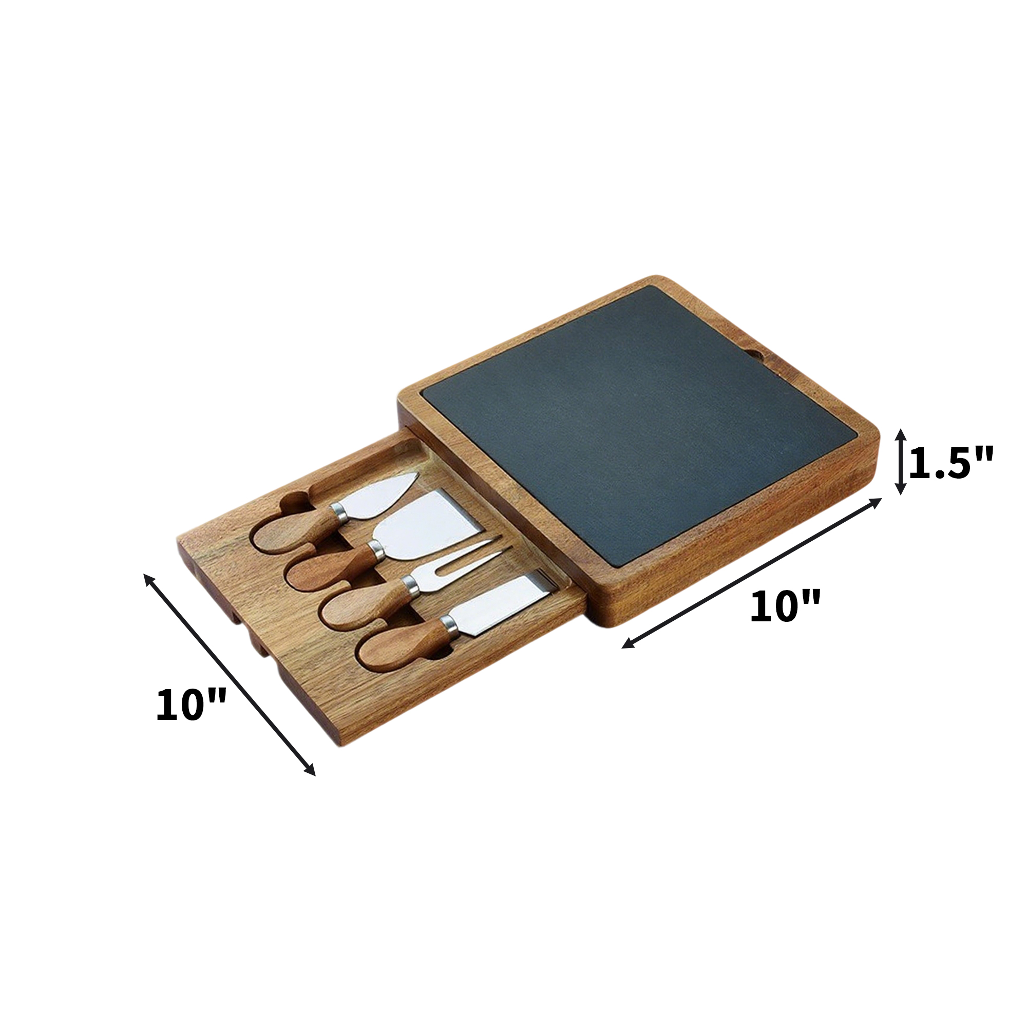 Bamboo Cheese Server Set With Slate Board 10" x 10" x 1.5" 3