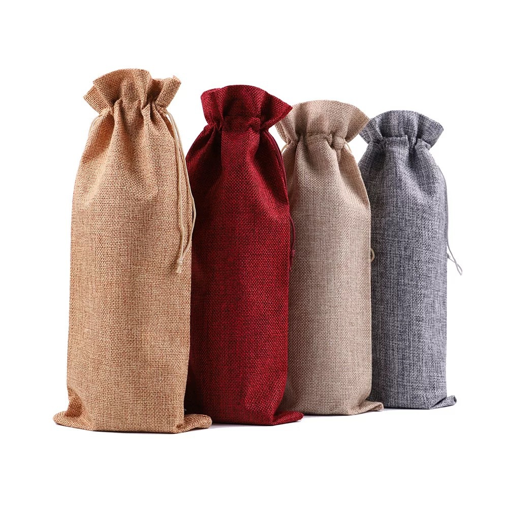Burlap Wine Bottle Bags with Drawstring Party Favor 3
