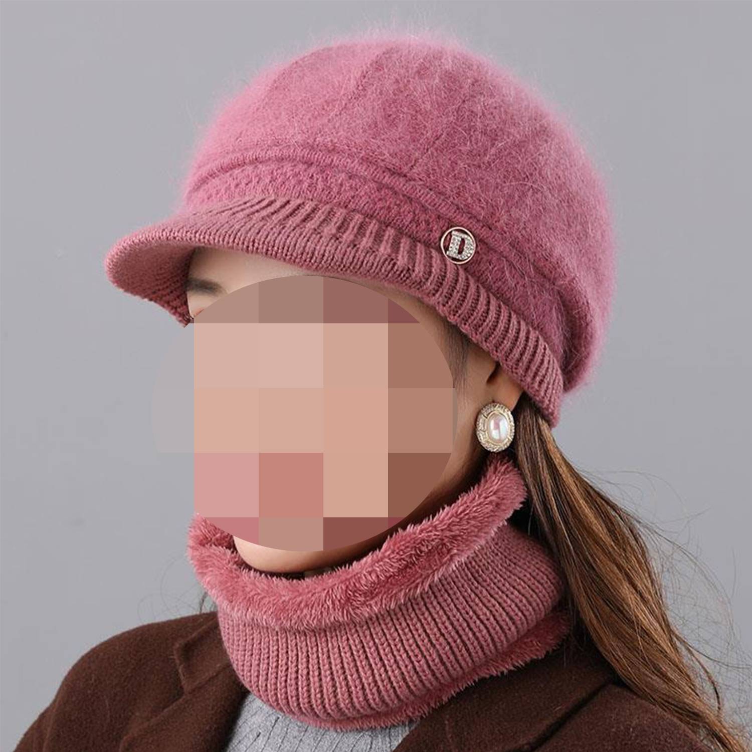 Fashion Women Cloche Beanie Cap w/ Scarf Warm Knit 8