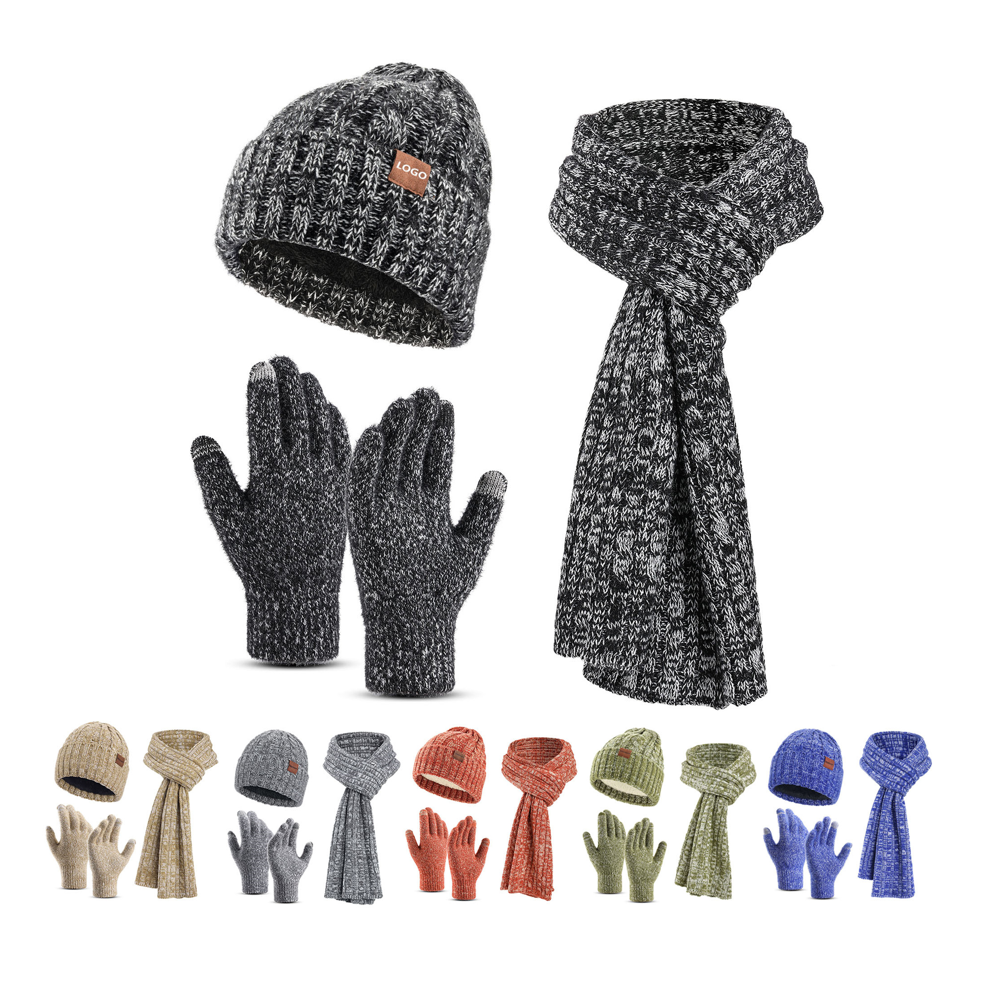 3 In 1 Winter Winter Knit Beanie Hat Scarf Gloves Set 1