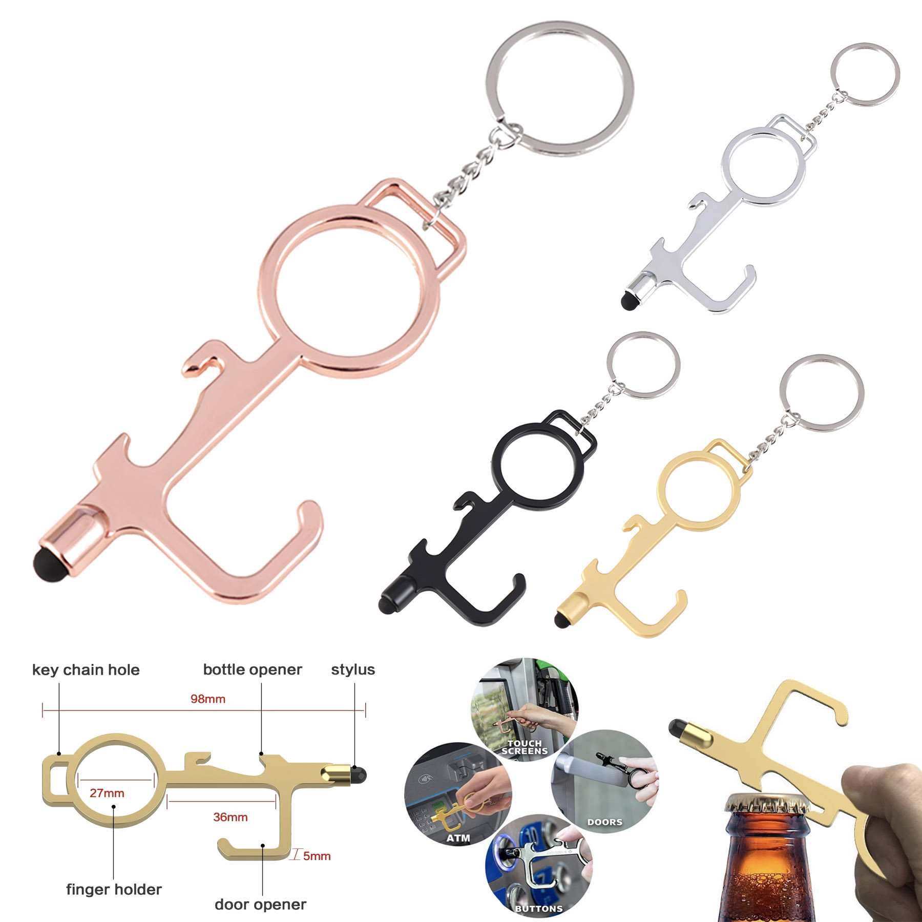 Multifunctional No Touch Door Opener With Stylus And Bottle Opener 1