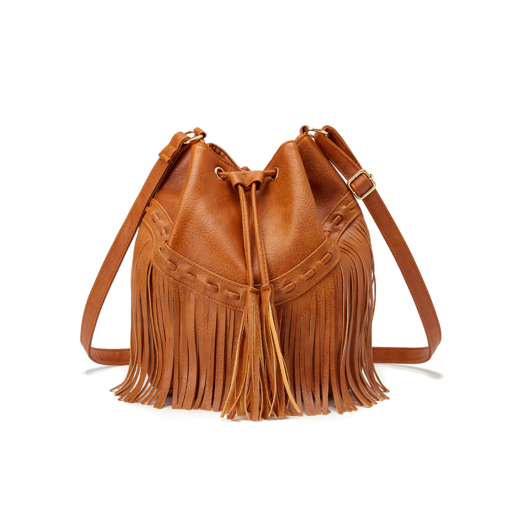PU leather Drawstring Purse Tassel Crossbody Shoulder Bag 5