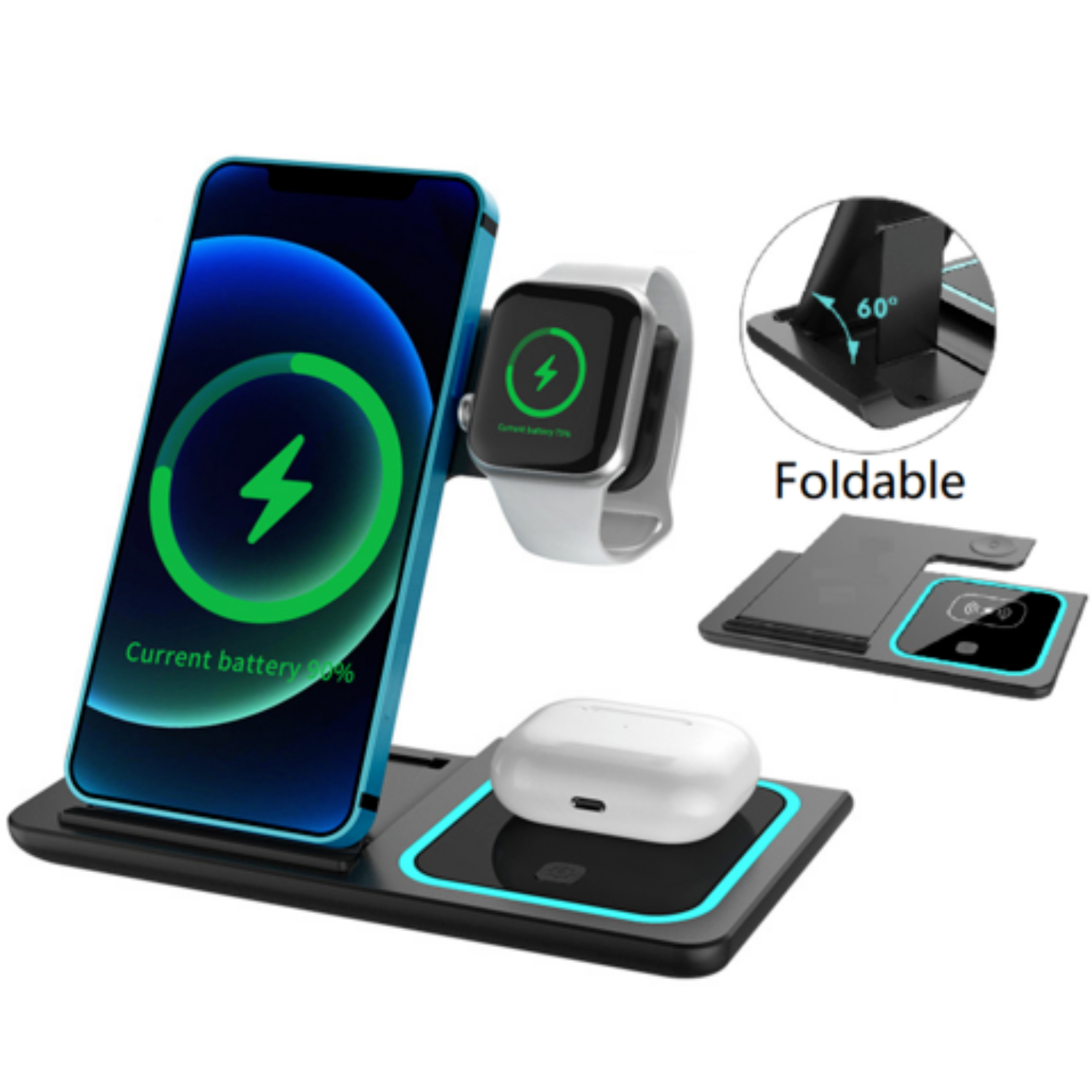 3 in 1 Foldable Wireless Charger, 15W 3