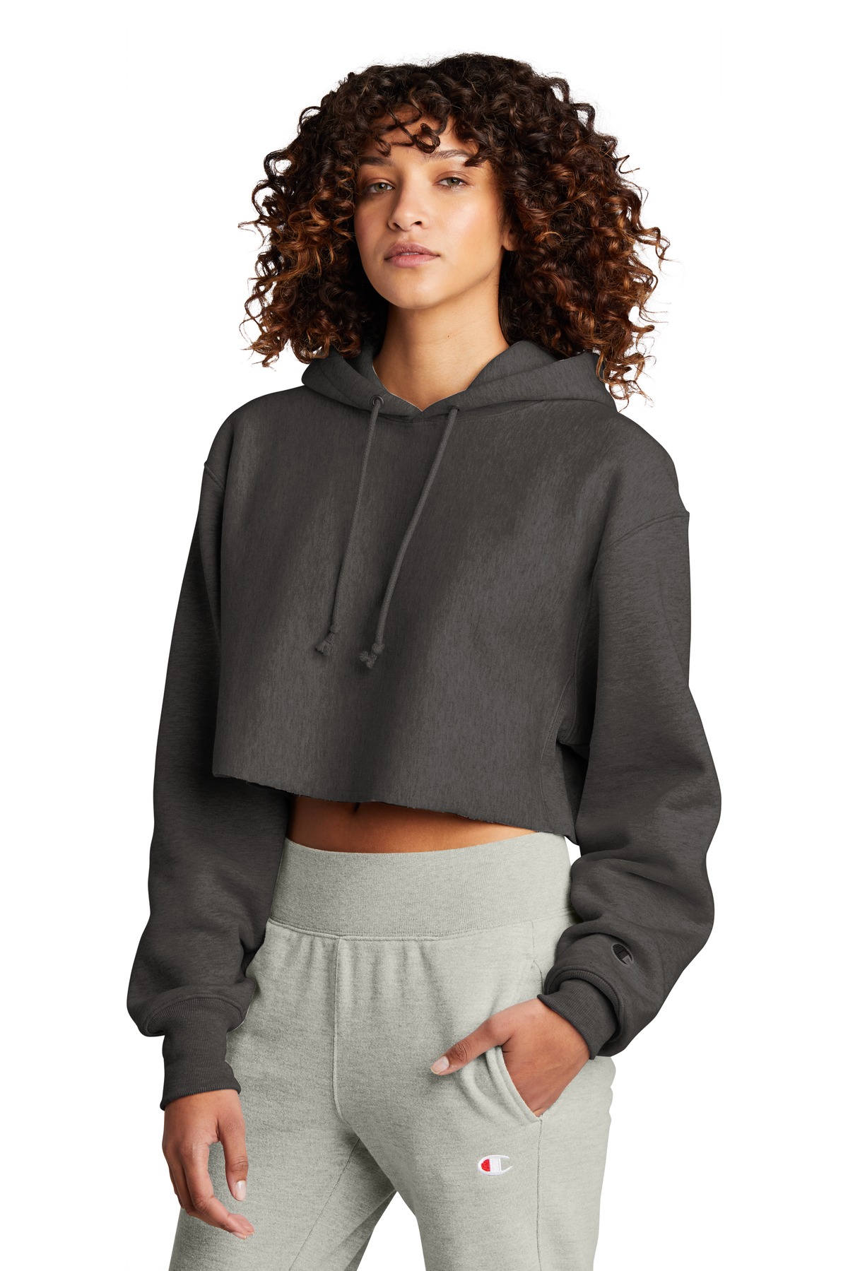 Champion Women's Reverse Weave Cropped Cut-Off Hooded Sweatshirt RW01W 34