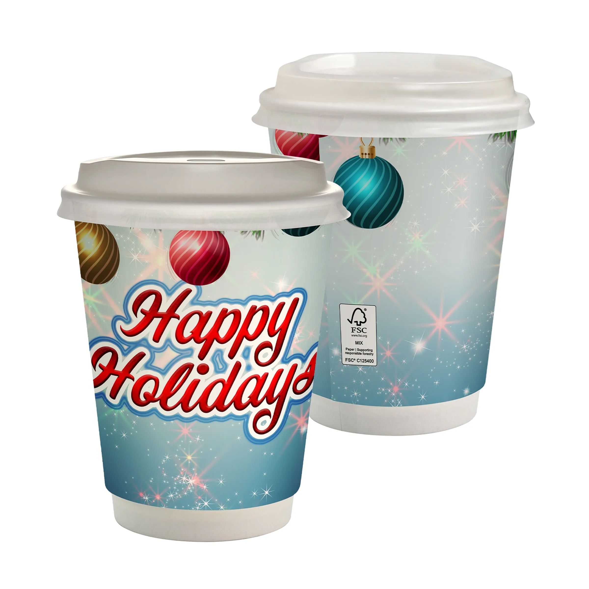12 oz Holiday Full Color Paper Cup With Lid