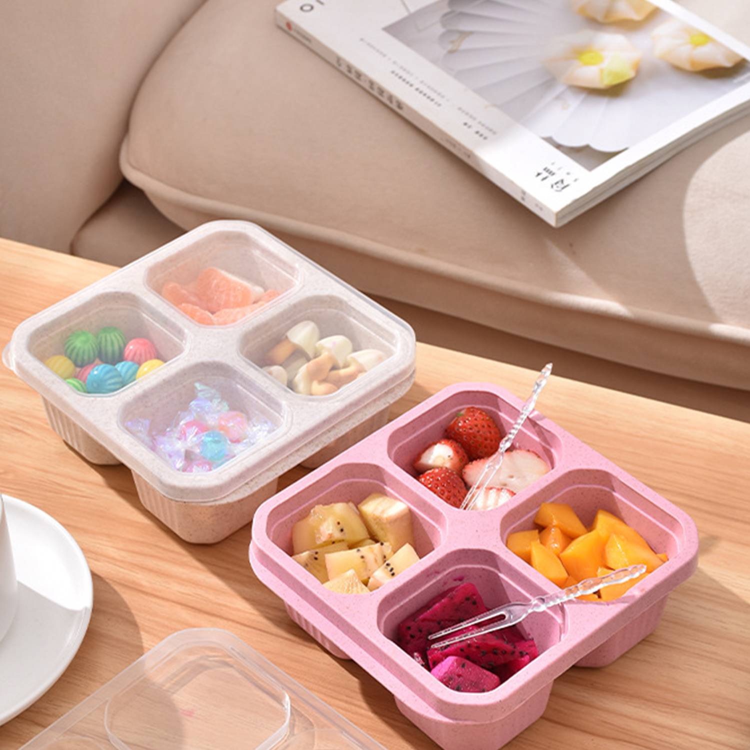 Four grid wheat straw lunch box 4