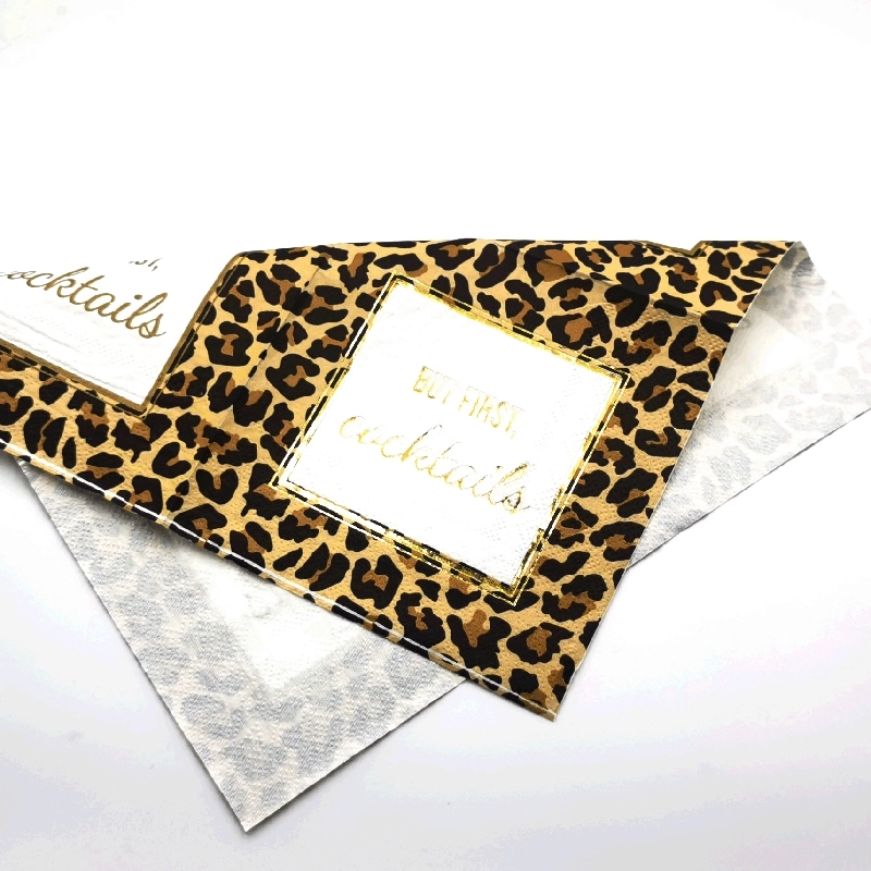 Custom Gold Foil Cheetah Print Paper Napkins 3