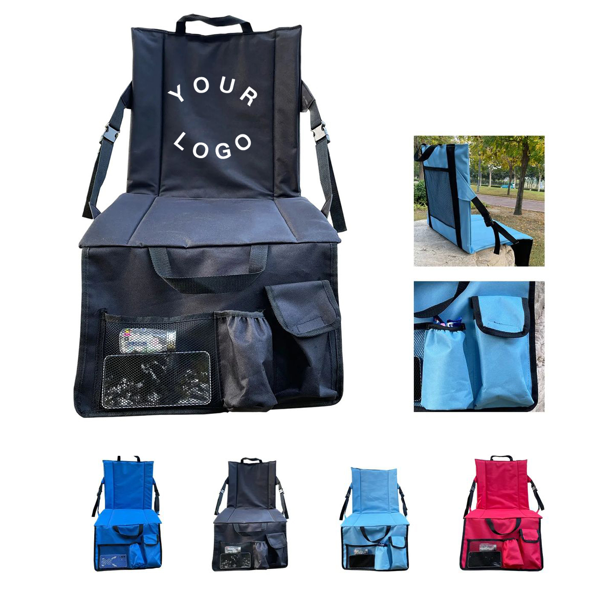 Oxford Seat Cushion with Pockets and Straps 3