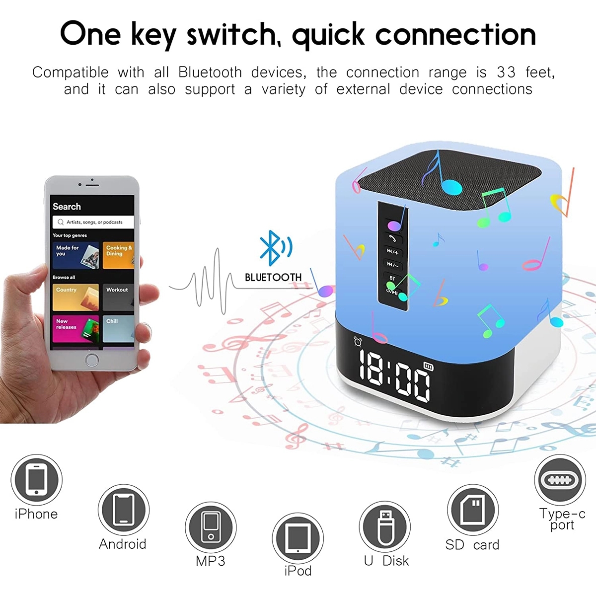 Bluetooth Portable Speakers Alarm Clock,Bedside Lamp 4