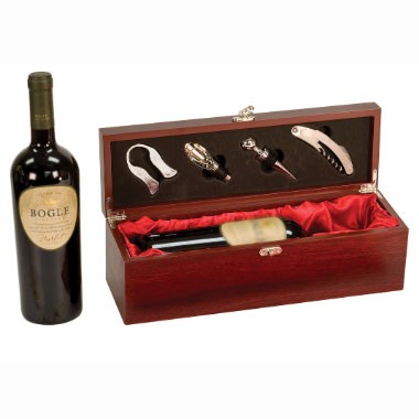 ROSEWOOD FINISH SINGLE WINE BOX WITH TOOLS 2