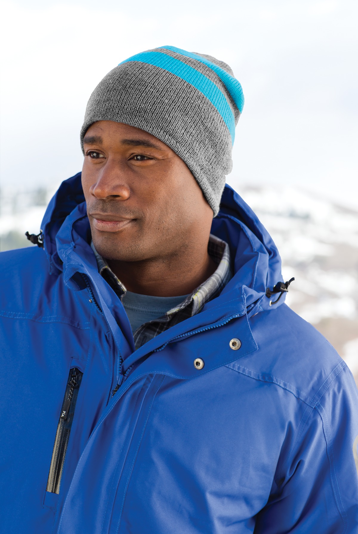 Fleece-Lined Striped Beanie Cap