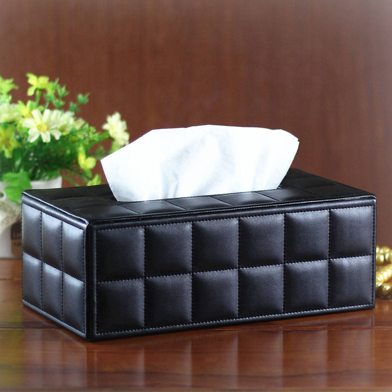 Car Plaid Pu Leather Tissue Box 2