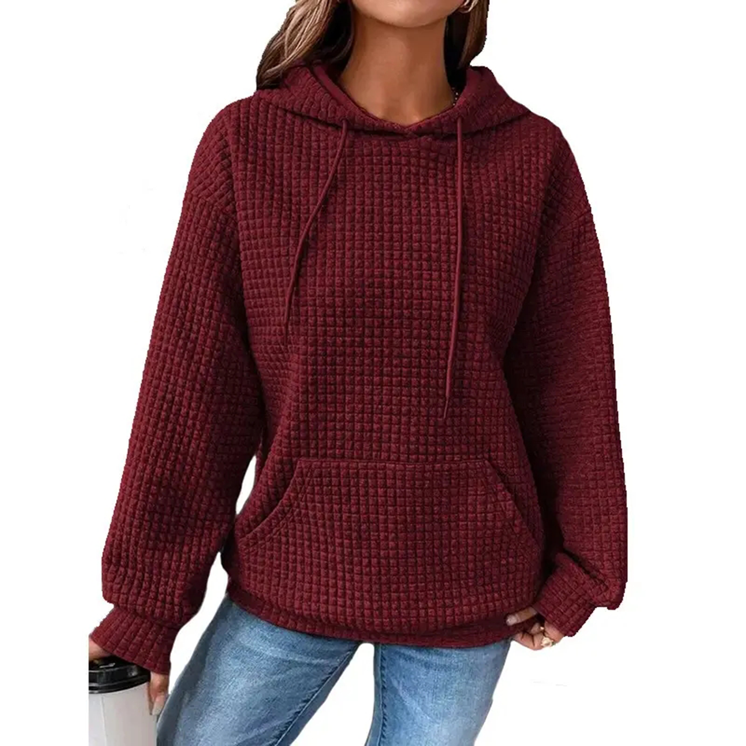 Waffle Knitted Polyester Oversized Hoodie, custom hoodie or sweatshirt with logo imprint 4