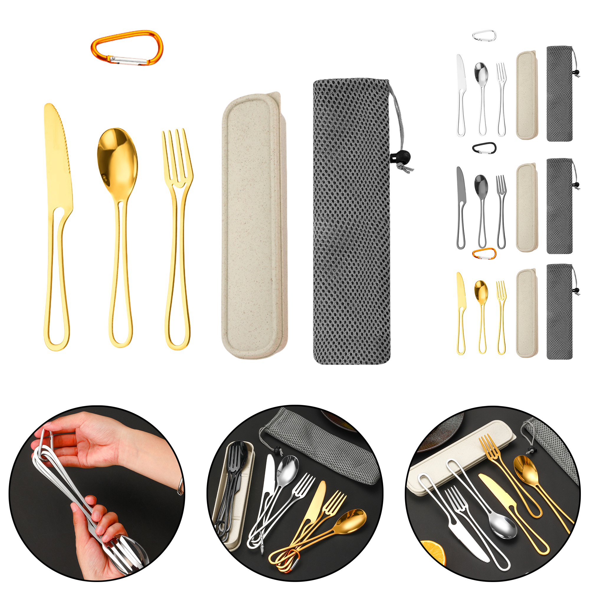 Portable Camping Cutlery Set - Stainless Steel Knife Fork Spoon 3-Piece Outdoor Picnic Utensils 4