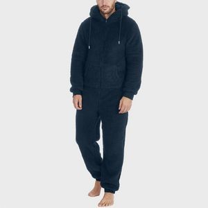 Men's Couple Zippered Warm Plush Jumpsuit Warm Pajamas Overall Sleepwear 4