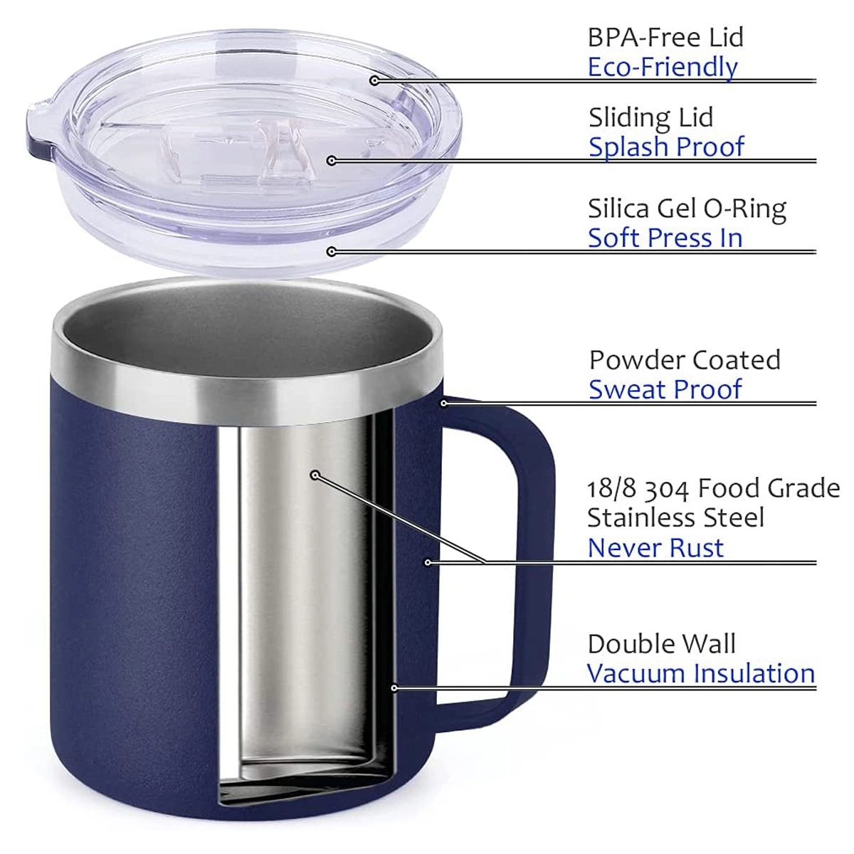 14Oz Vacuum Insulated Camping Mug With Lid Handle 3