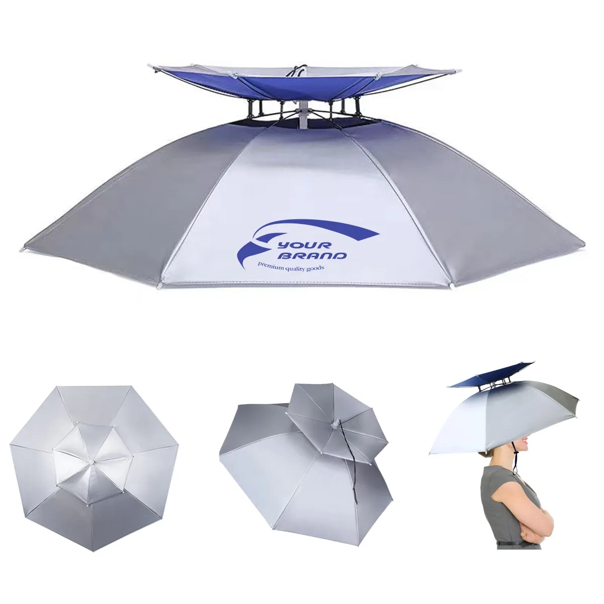 Golf Double Layer Hands Free UV Protection Head Umbrella Hat 2