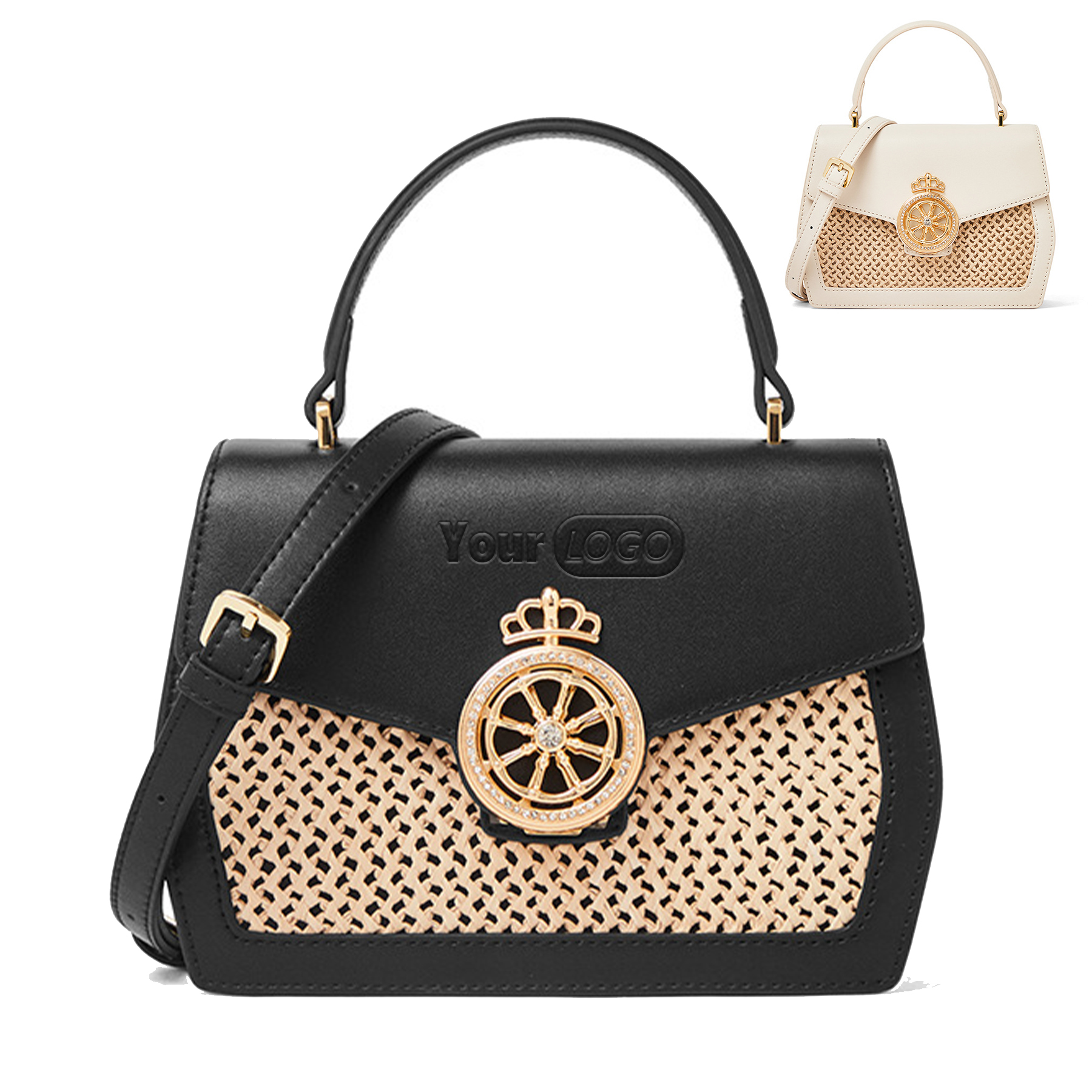 Genuine Leather Raffia woven cross-body carry-on bag 3