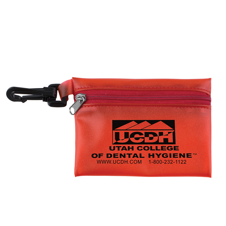 "PARKWAY PLUS" 8 Piece First Aid Kit in Translucent Zipper Kit with Plastic Carabiner Attachment 8