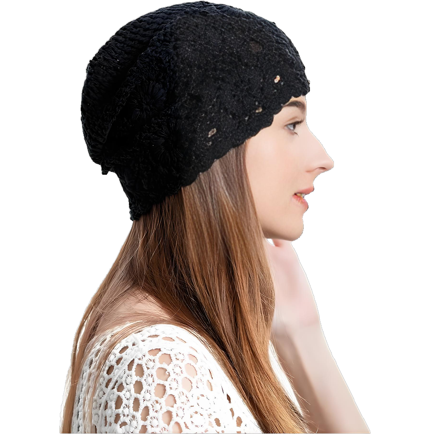 Thin Hollow Wool Knitted Handmade Women's Beanie 3