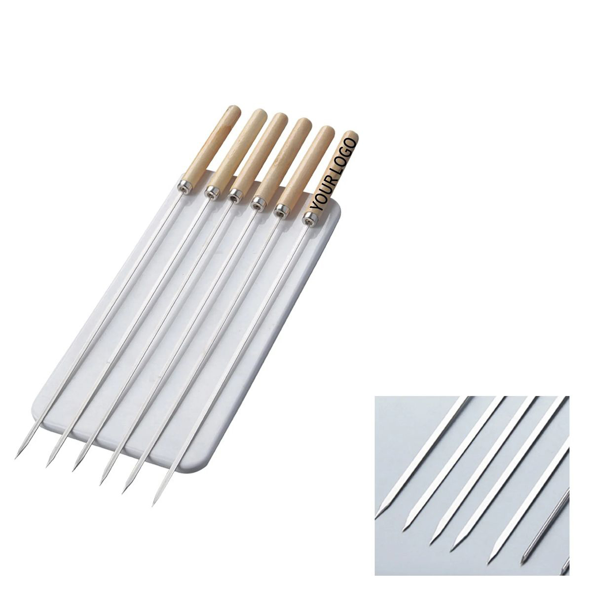 Stainless Steel Barbecue Skewer with Wood Grip 2
