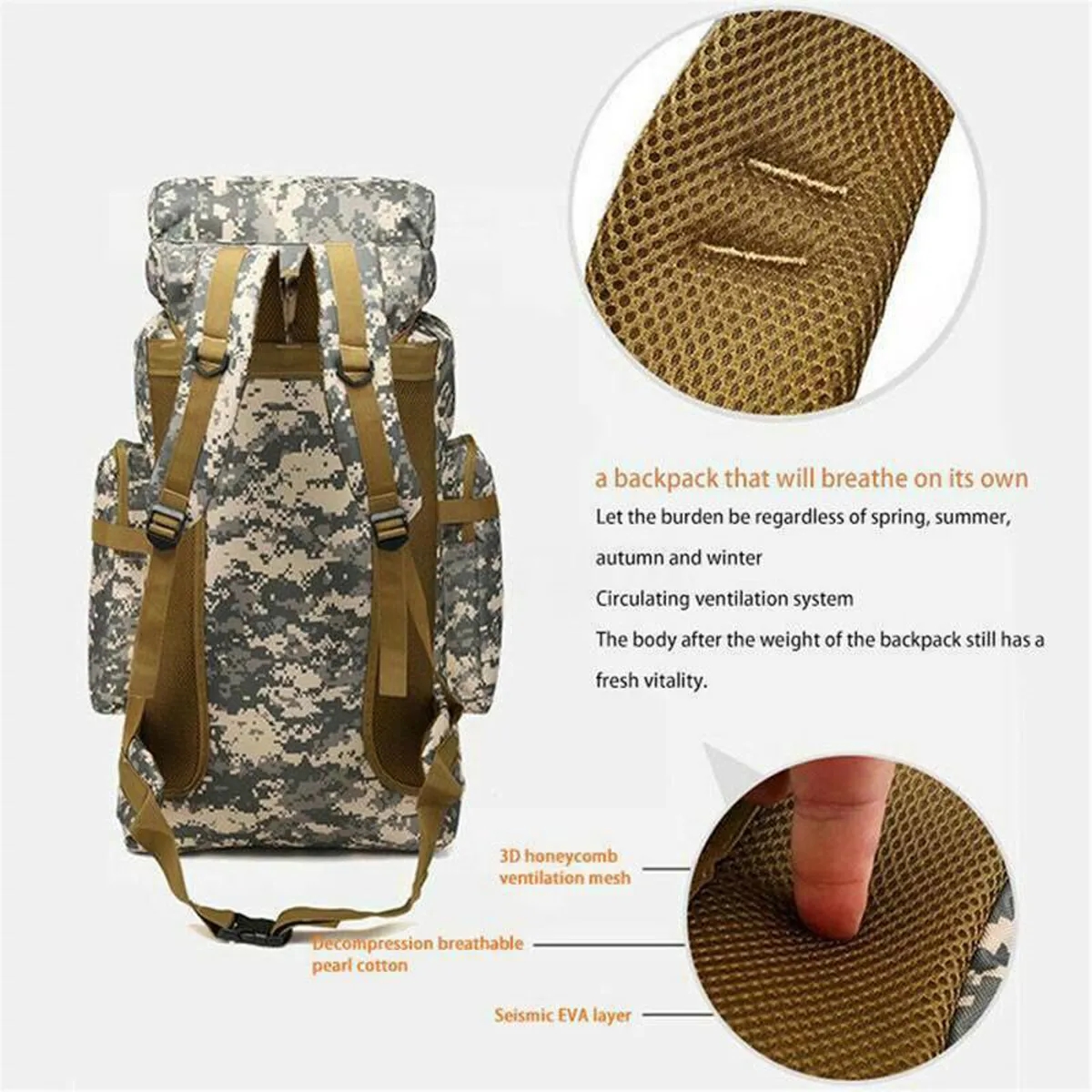 70L Camping Hiking Military Tactical Backpack 2