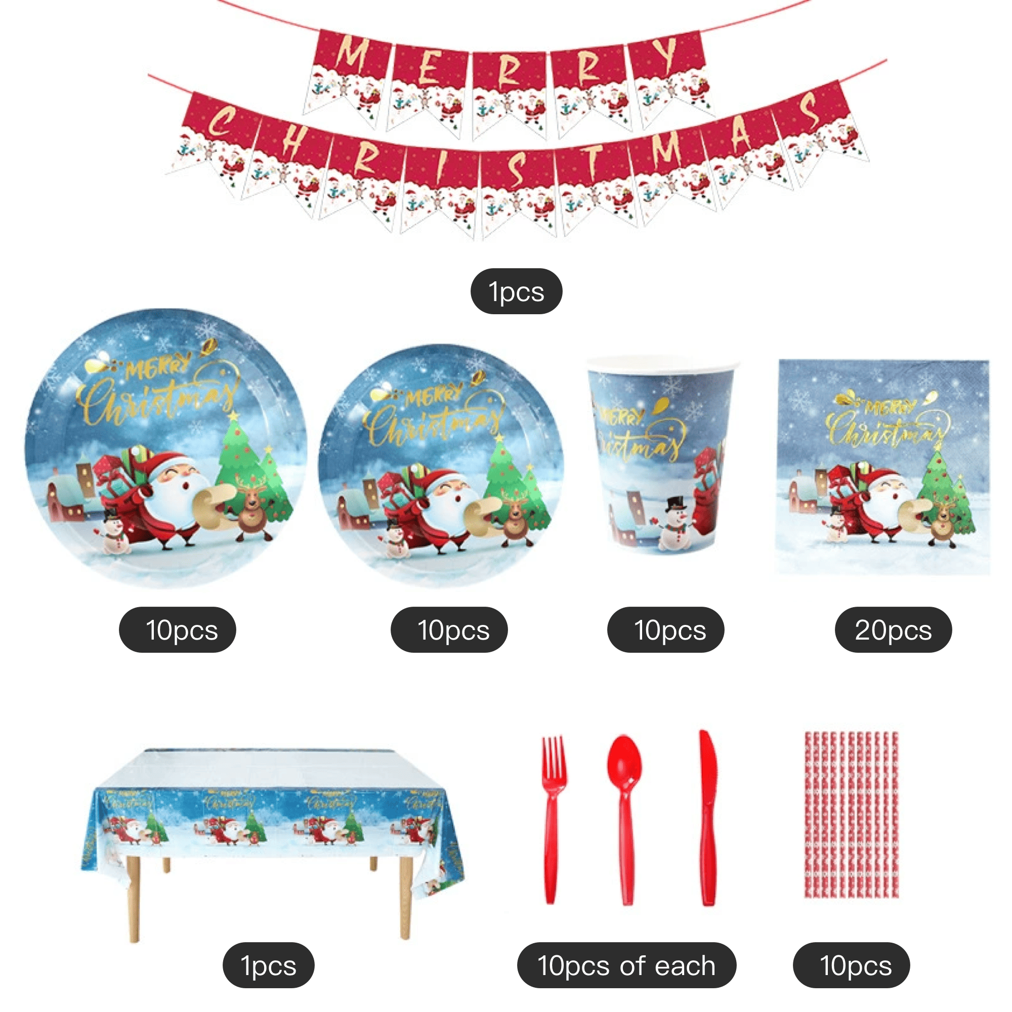 Bulk Reindeer Themed Paper Plates Cups Set 7