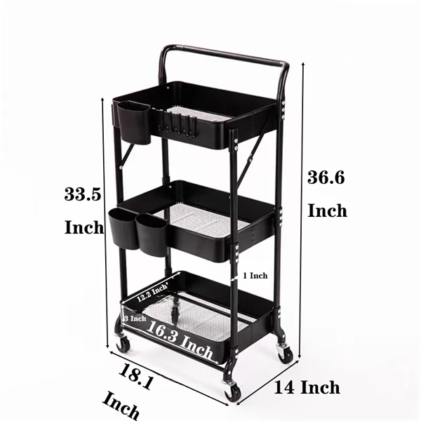 Durable Three-Tier Movable Storage Shelf With Armrests 1