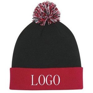 Jacquard Weave Knit Pom Beanie 1