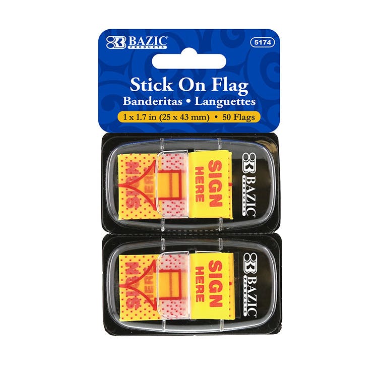 "Sign Here" Stick-On Flags - Yellow 50 Pack