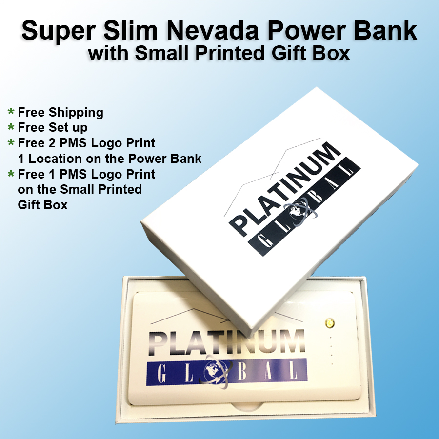 Super Slim Nevada Rubberized Finish Power Bank with Small Printed Gift Box 10000 mAh