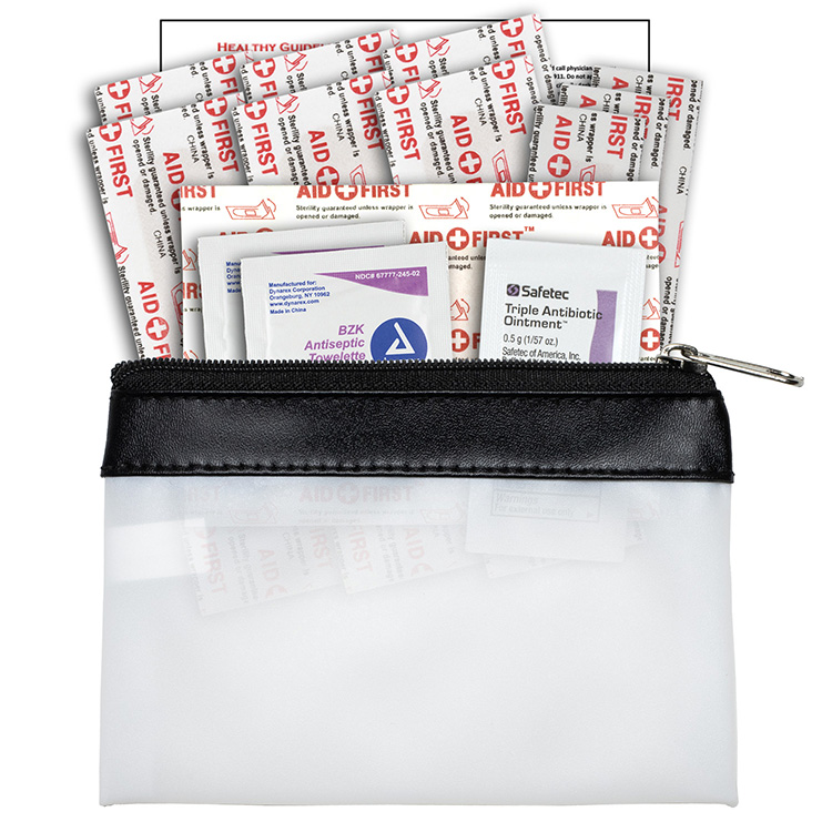 "SAFETY-ON-THE-GO" 14 Piece First Aid Kit in Colorful Zipper Vinyl Pouch 21