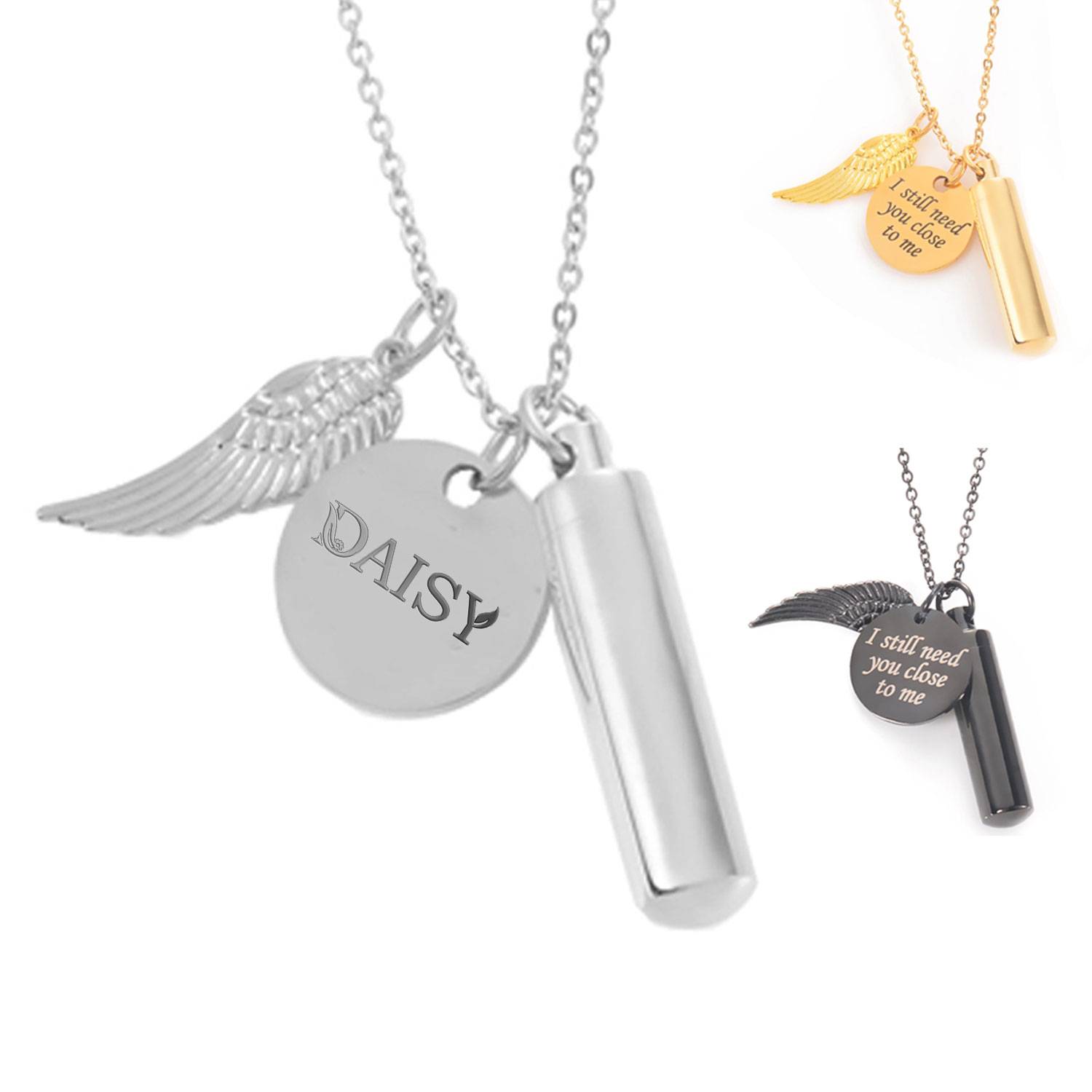 Wing Cylinder Pendant Necklace 8
